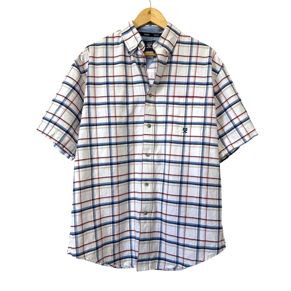 Wrangler 20X Plaid Short Sleeve Button Down Shirt Medium Oversized Y2K Western
